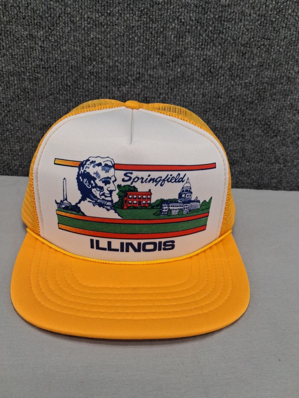 Vintage Springfield Illinois Snapback Mesh Trucker Hat Yellow